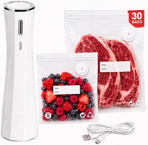 Vista 11 de Sellador al vacío para alimentos con 10 bolsas reutilizables, color gris
