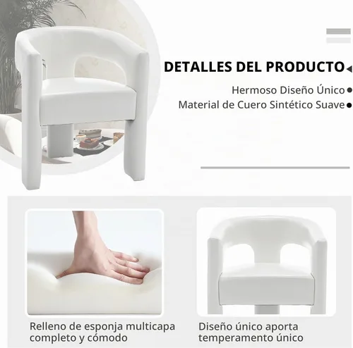 Vista 5 de Sillas de comedor de barril, Silla de acento de piel sintética pu beige