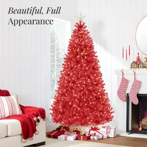 Vista 73 de Best Choice Products Árbol de Navidad azul bebé preiluminado de 6 pies, decoración navideña artificial completa con 947 puntas de rama, 250 luces