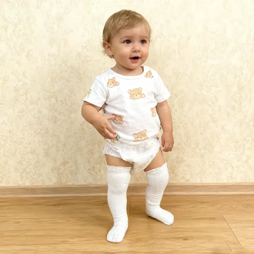 Vista 6 de Bestjybt Calcetines altos hasta la rodilla para bebés y niños, de algodón, con tubo de punto trenzado y volantes, 5 pares