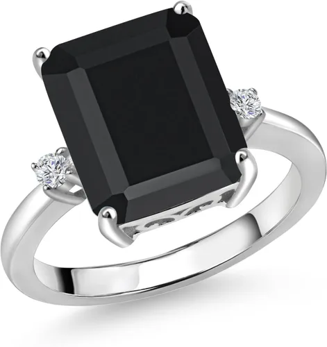 Vista 8 de Gem Stone King 5-7 Cttw Gemstone Birthstone and White Lab Grown Diamond 3-Stone Engagement Ring 925 Sterling Silver Center Emerald Cut 12X10MM