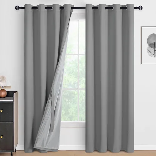 Vista 24 de DWCN - Cortinas 100% opacas para dormitorio con forro negro, cortinas de ventana de doble capa con aislamiento térmico que oscurecen toda la Azul