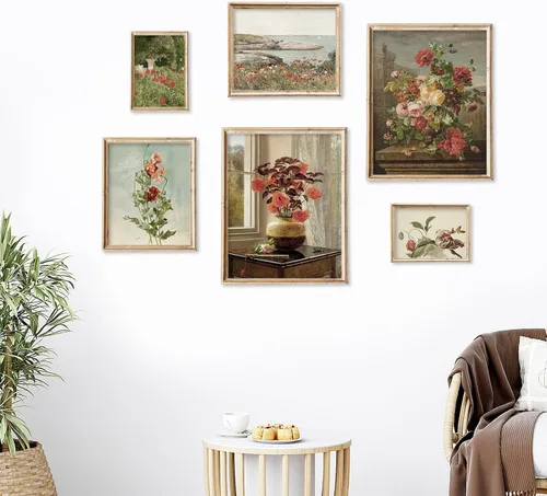 Vista 6 de Impresiones artísticas de pared florales vintage, pintura al óleo de primavera, pósteres de flores retro, naturaleza silvestre, arte de pared