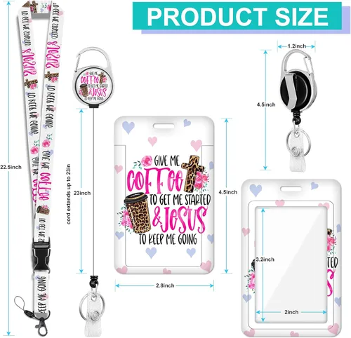 Vista 4 de Plifal Soporte para tarjetas de identificación con cordón y clip retráctil para cinturón, divertido llavero para amantes del café, extensor