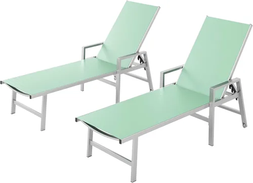 Vista 12 de Vexwalx Tumbona para patio al aire libre con ruedas y reposabrazos, sillas reclinables ajustables de aluminio de 5 posiciones, sillas de playa al