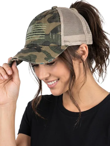 Vista 54 de Funky Junque - Sombrero de cola de caballo para mujer, gorra de béisbol con ajuste ajustable y cola de caballo alta cruzada para uso diario Paquete
