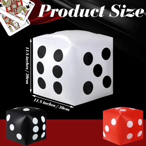 Vista 2 de Ceenna 6 dados inflables grandes de 11.8 pulgadas gigantes inflables gigantes de color rojo, blanco y negro, decoración de noche de juego