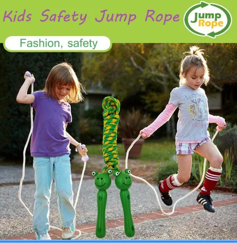 Vista 2 de Paquete de 4 cuerdas de saltar con asas de madera para niños, cuerda de saltar ideal para niños y estudiantes, actividades divertidas al aire libre