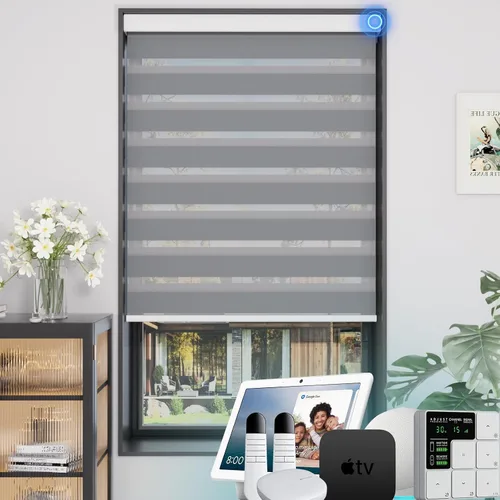 Vista 12 de MYshade Persianas enrollables de cebra opacas (85 %) con cordón para ventanas interiores, persianas de doble capa beige para dormitorio, baño, sala