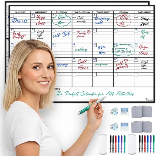 Vista 2 de (2 PK) Pequeño Calendario de Borrado en Seco para Pared, 17x26 Pulgadas, Pequeño Calendario de Pared Borrable, Pizarra Blanca para Oficina, Hogar