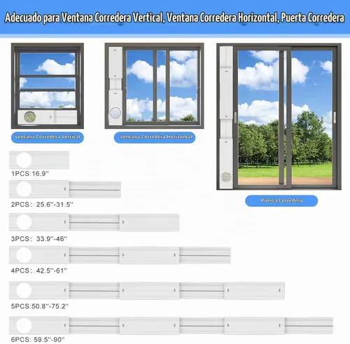 Vista 7 de Kit portátil de ventilación de ventana de CA con 6 placas para ventanas correderas/puertas
