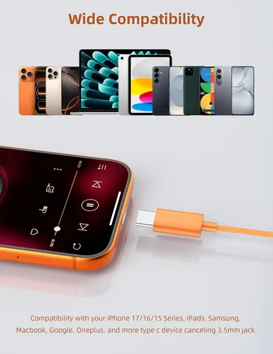 Vista 7 de ACAGET Auriculares USB C para iPhone 17 Pro Max Air 16 15 Plus/iPad Pro Air Mini, auriculares tipo C con cable con micrófono de llamada