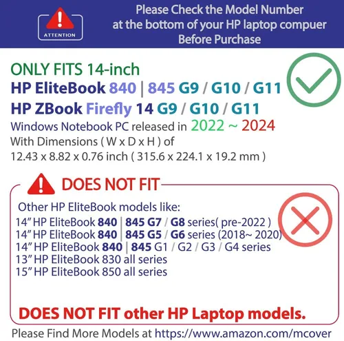 Vista 3 de mCover Funda solo compatible con HP EliteBook 840 (CPU Intel) 2022~2024 de 14" 845 (CPU AMD) ZBook Firefly 14 G9 / G10 / G11 Series Windows PC