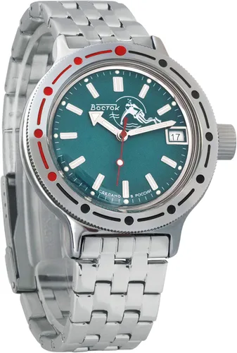 Vista 2 de Vostok Amphibian - Reloj de pulsera automático para hombre con cuerda militar de buceo con caja