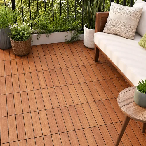 Vista 15 de Baldosas de madera de acacia para exteriores, baldosas de patio que se entrelazan. Moderno Gris Recto