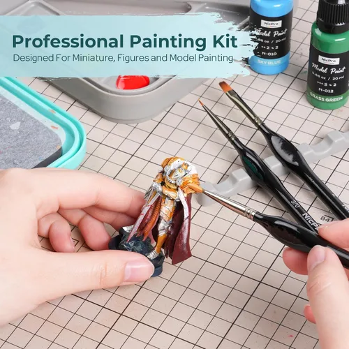 Vista 2 de Nicpro Kit de pintura en miniatura con paleta húmeda y 11 pinceles de pintura para detalles, cepillo seco, 100 piezas de papel de paleta húmeda, 4
