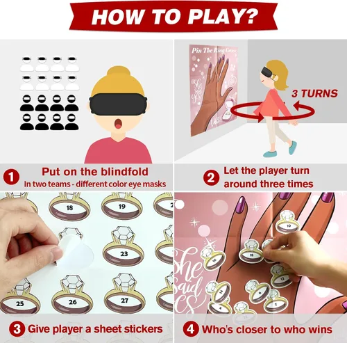 Vista 5 de PARTYLOUD Juegos de despedida de soltera, Pin el anillo en el juego de la Juego de ducha nupcial