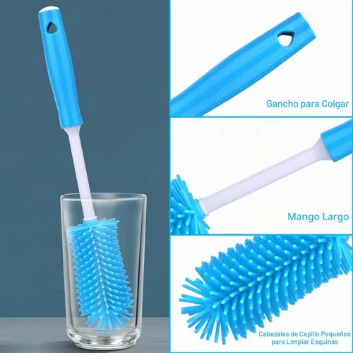 Vista 5 de XANGNIER Paquete de 3 cepillos limpiadores de botellas de agua, juego de limpieza para botellas de agua deportivas, biberones, vasos, cepillo