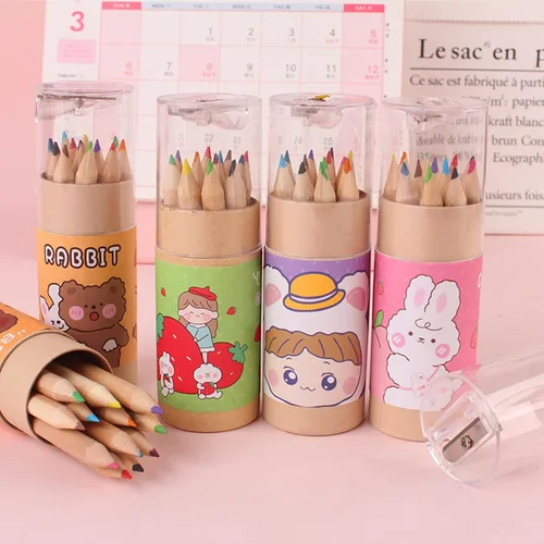 Vista 3 de Tergy - 8 paquetes de lápices de colores mini con sacapuntas en tubo, lápices de dibujo portátiles de arte de dibujos animados para niños y adultos