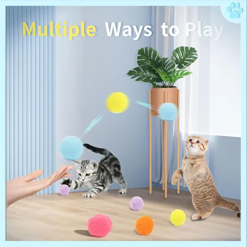 Vista 6 de 24 bolas coloridas para mascotas, bolas de felpa suave, pelota de juguete favorita del gato, juguete interactivo para gatos.