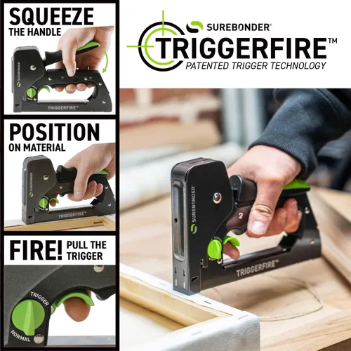 Vista 2 de Surebonder TRIGGERFIRE Kit de pistola de grapas con 1250, 3/8 pulgadas, tipo T-50, grapas de acero