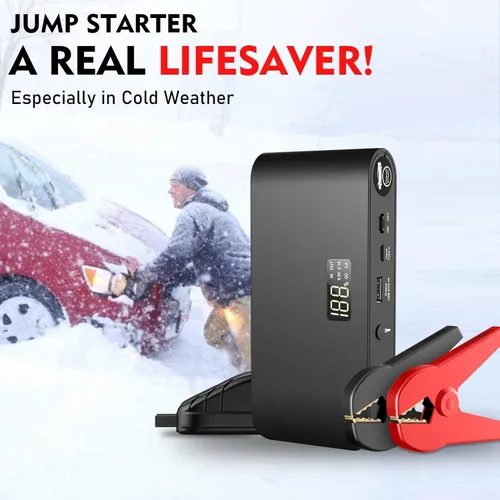 Vista 8 de BooKoo Arrancador de Batería de Coche 4000A, Cables de Puente de Batería Portátiles de 16000mAh para Automóviles 8L de Gasolina 7L de Motores