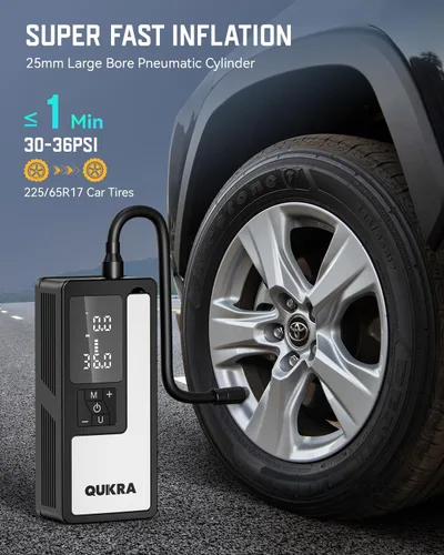 Vista 3 de Inflador de neumáticos P009 Compresor de aire portátil, bomba de aire 4 veces más rápida de 150 PSI, bomba de neumáticos inalámbrica de apagado
