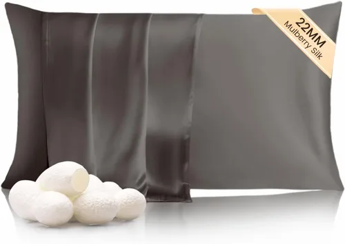 Vista 22 de THXSILK Funda de almohada de seda de 22 momme de seda de morera pura con cremallera oculta, funda de almohada suave y transpirable para cabello
