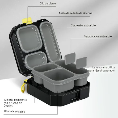 Vista 2 de wiwens - Lonchera Bento para niños con termo de sopa de 12 onzas, contenedor de comida para almuerzo a prueba de fugas con 5 compartimentos, termo