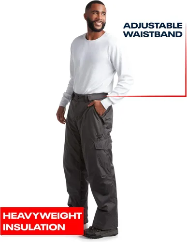 Vista 2 de Reebok Pantalones de nieve para hombre, pesados e impermeables, con bolsillos tipo cargo, polainas de nieve, pantalones de esquí para hombre