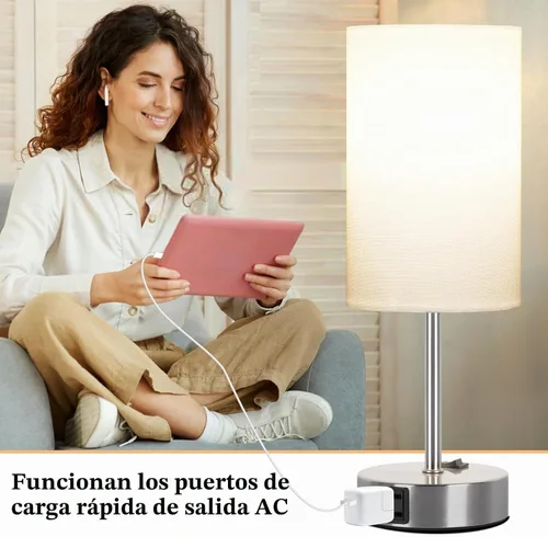 Vista 6 de ZJOJO - Lámparas de noche con puerto de CA, lámpara de mesa para dormitorio, 3 vías, regulable, lámpara de mesita de noche, juego de 2 con pantalla