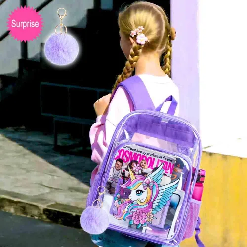 Vista 25 de Mochila transparente, aprobada por el estadio, para niñas y niños, mochila transparente de PVC resistente para mujeres y hombres