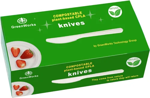 Vista 9 de Tenedores, cucharas y cuchillos biodegradables y compostables, cubertería CPLA pesada., Blanco, 150