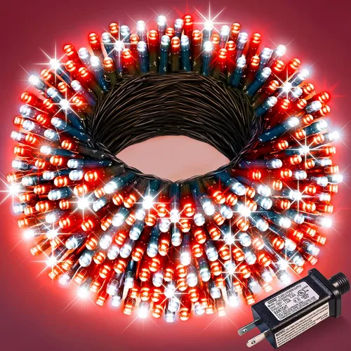 Vista 28 de Juego de 2, luces de Navidad, 200 pies, 600 LED, exterior/interior, guirnalda luces, 8 modos, impermeables, cable verde, parpadeantes, árbol, patio