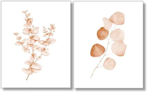 Vista 2 de Sepia - Arte de pared botánico de eucalipto – Juego de 4 impresiones de hojas de acuarela en papel de lino en relieve – Decoración de granja costera