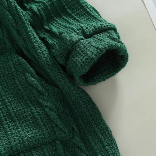 Vista 5 de Suéter de punto para niños y niñas, mameluco de manga larga con capucha y bolsillo