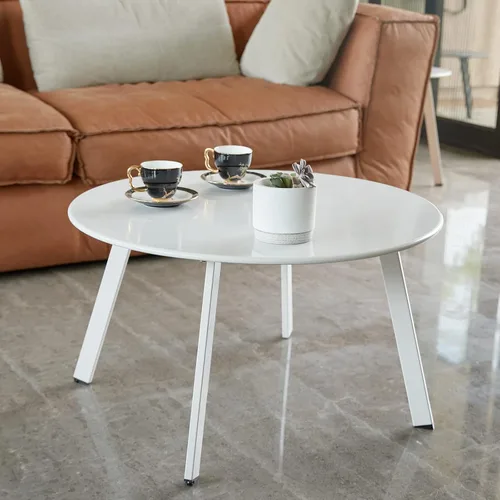 Vista 7 de Mesa de centro para patio, mesa redonda de acero de metal para exteriores, resistente a la intemperie, mesa antioxidante (negro)