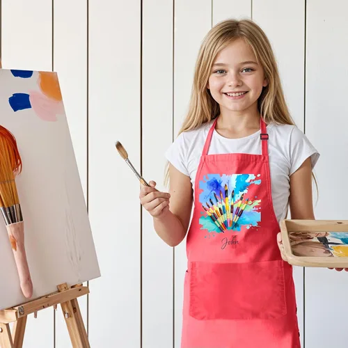 Vista 3 de Delantal personalizado para niños con nombre personalizado, delantal de artista para pintar y manualidades, relleno de calcetines para niños y niñas