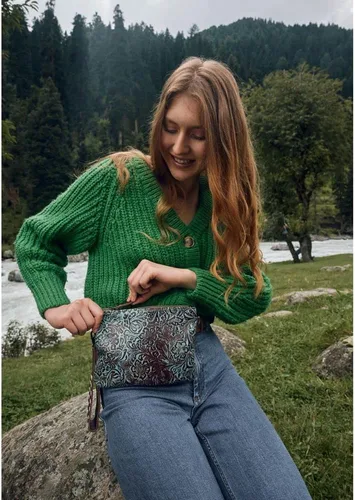 Vista 7 de Bolso de hombro de cuero occidental para mujer - Bolsa de lona reciclada, Berilo Floral