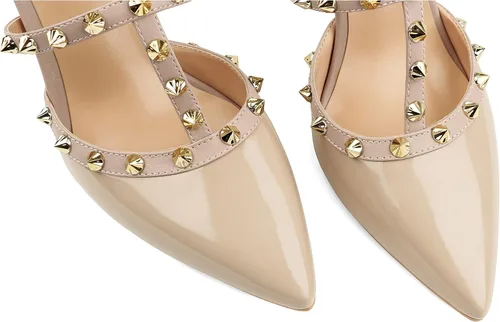 Vista 6 de Eithy Sandalias de verano con tirantes delgados y tacón alto para mujer, con tiras y puntera puntiaguda, para fiestas, uso diario, para la noche, Oro