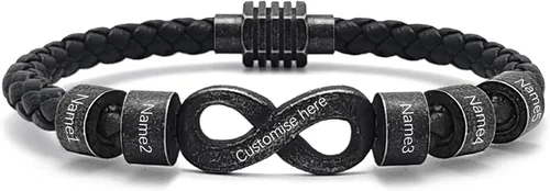 Vista 16 de Pulsera personalizada para hombre con cuentas de nombre personalizadas, pulsera de cuero trenzado personalizada grabada con 2-6 nombres