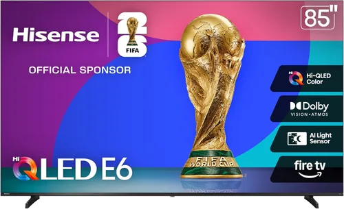 Vista 23 de Hisense 43" Serie E6 Cinema Hi-QLED 4K UHD Smart Fire TV (43E6QF, modelo 2025) - Sensor de luz AI, Dolby Vision · Atmos, control remoto por voz