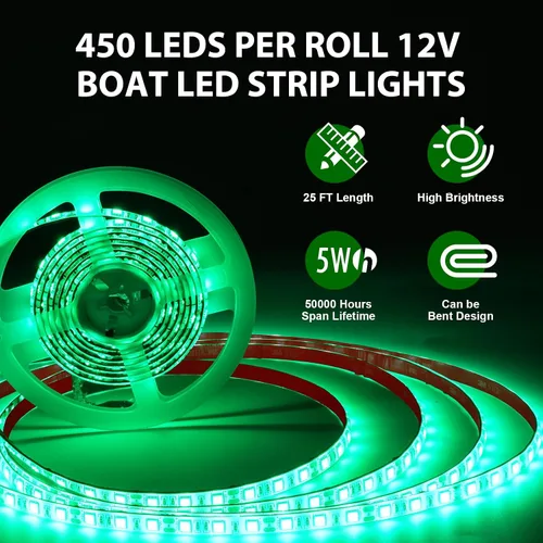 Vista 3 de Luces de barco de 25 pies para pesca nocturna, tira de luces LED marinas de 12 V, impermeable, luz interior para pontón, kayak, barcos Jon, lanchas
