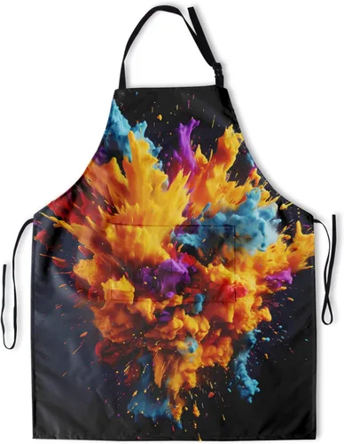 Vista 19 de Delantal impreso delantales de pintura de poliéster con bolsillo para cocinar cocina a la parrilla adultos