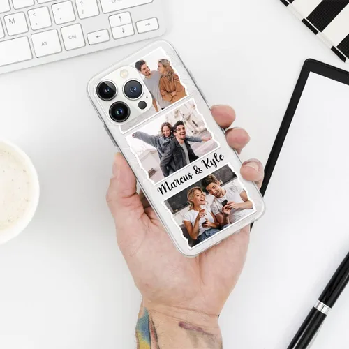 Vista 6 de CUBICER Fundas de teléfono personalizadas para parejas, texto transparente, a prueba de golpes, funda protectora de cumpleaños para mujeres Foto