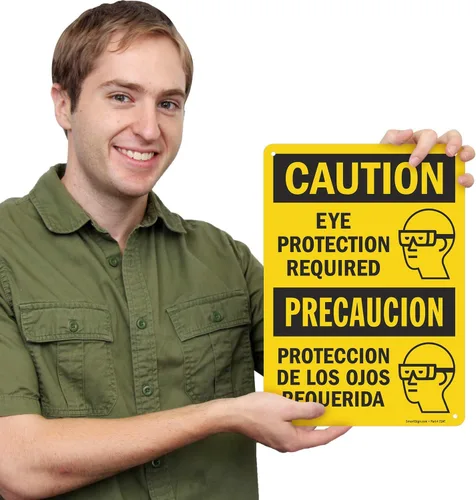 Vista 2 de SmartSign Letrero bilingüe "Precaución - Se requiere protección ocular" Aluminio de 10 x 14 pulgadas