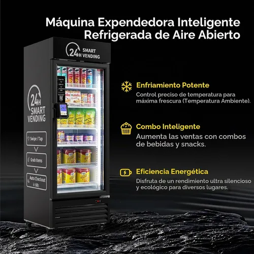 Vista 7 de Combo de máquina expendedora, máquina expendedora refrigerada inteligente con lector de tarjetas táctiles (negro, más B)