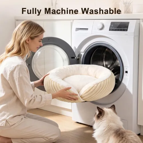 Vista 9 de Tovve Cama para gatos en interiores, sofá cama redonda lavable para gatitos Crema