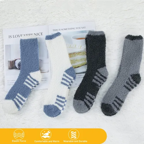 Vista 3 de Zando Calcetines mullidos para hombre, cómodos calcetines mullidos para invierno, cálidos, suaves, cómodos, de forro polar, calcetines para botas