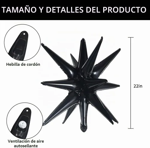 Vista 2 de TONIFUL 4 globos de estrella en explosión para decoración de fiesta de Negro (4PCS-Black)